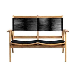MODERN w SCANDANAVIAN FLAIR 47"SOLID WOOD BENCH BLACK CORDAGE SEAT PATIO PORCH - Picture 1 of 11