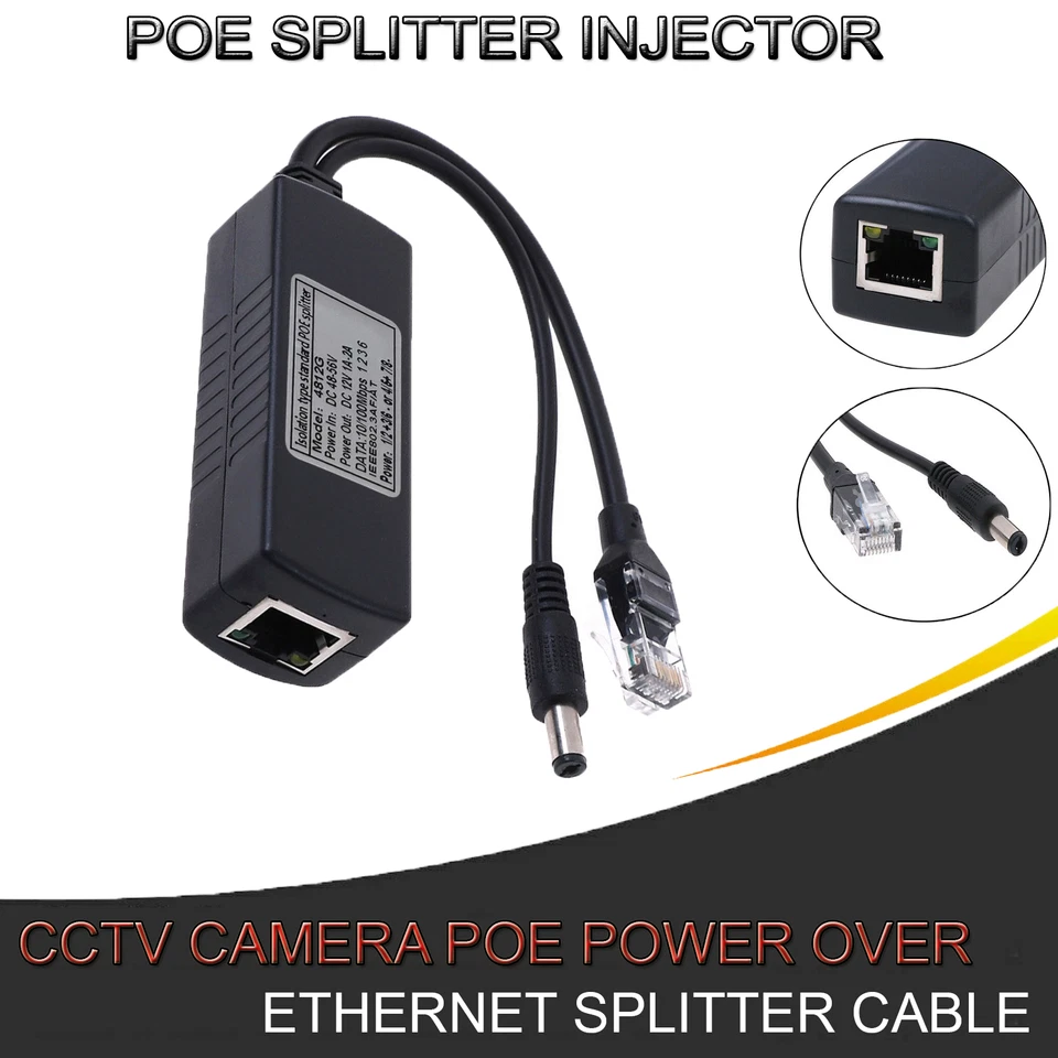 Power Over Ethernet Passive POE Injector Splitter Adapter Cable for CCTV Camera - Image 1 of 4