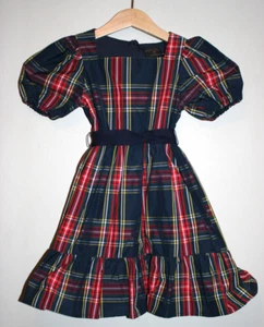 NEW Little Girls Crewcuts Plaid Holiday Flare Dress Navy Blue Red White Size 4 - Picture 1 of 3