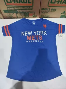 New Official MLB New York Mets Blue Women's Short Sleeve Shirt - Picture 1 of 5
