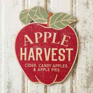 New Primitive Farmhouse Fall RED APPLE SHAPED HARVEST SIGN Wall Hanging 20"