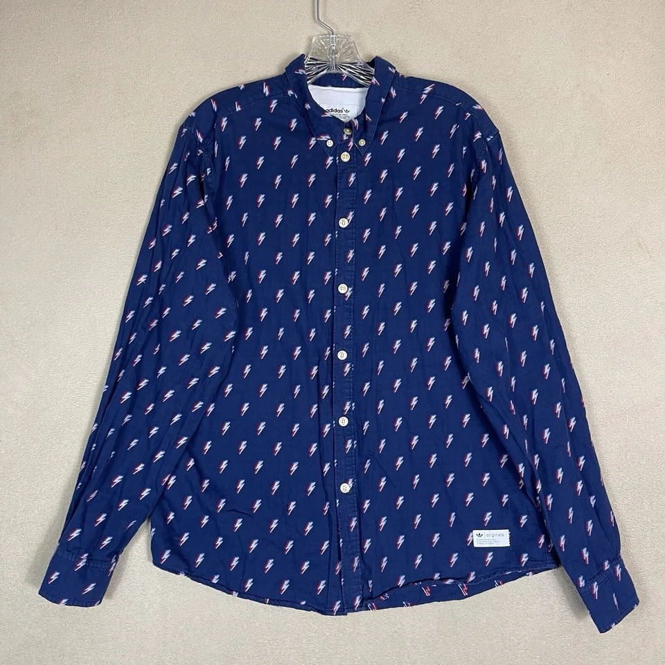Adidas Original Shirt Mens Large Blue Embroidered Lighting Flash  Button Down - Image 1 of 4