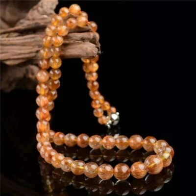 Natural Copper Hair Rutilated Quartz Gems Round Beads Necklace 5-9mm AAAAAA - Image 1 of 3