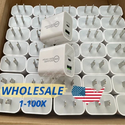 Venta al por mayor Lote 20W PD USB C Cargador rápido QC 3.0 Bloque adaptador para iPhone 16 15 14 Foto 1 de 4