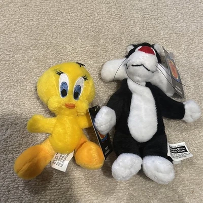 Mini bolsa de frijoles Looney Tunes 1999 Sylvester & Piolín de Warner Bros con etiqueta Foto 1 de 4