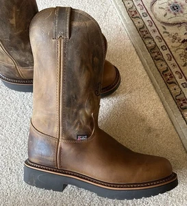 Justin Herren Leder Arbeitsstiefel J-Max Blueprint Bay Gaucho 9D Zum Überziehen $ 240 Neu - Bild 1 von 12