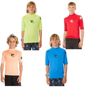 Rip Curl Kids Brand Wave UPF 50 Short Sleeve Surf T-Shirt Rash Vest Top - Picture 1 of 19