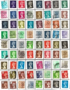 Collection of 72 United Kingdom Queen Elizabeth II Machin Postage Stamps (#hh) - Picture 1 of 1