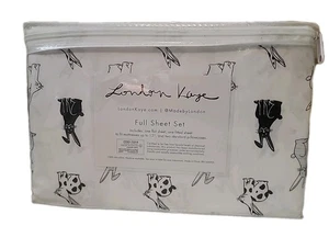 New 4 Pc Full Sheet Set By London Kaye White W/ black & white  Rabbits In Bag - Picture 1 of 4
