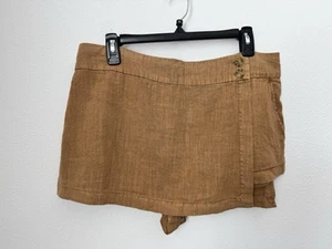 Free People Johana Brown Linen Skort Button Accent Beachy Size 10 - Picture 1 of 13