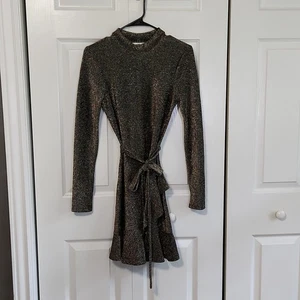 Speechless Women's Metallic Long Sleeve Mock Neck Faux Wrap Dress Size SM Ruffle - Picture 1 of 10