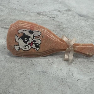 Vintage Hand-Painted Baby Hair Brush, Soft Bristles, Puppy, Ribbon - Picture 1 of 8