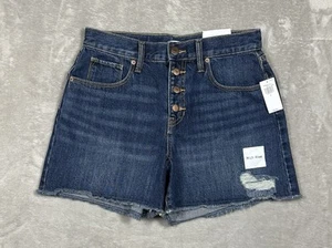 Old Navy Cut Off Denim Jean Shorts Girls 14 (27”) Blue Distressed Button Fly New - Picture 1 of 7