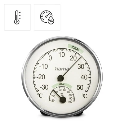 Hama Thermometer Hygrometer Analog Temperatur Raumklima Innen 12,5 cm Edelstahl - Bild 1 von 4