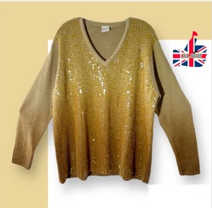 Women’s Plus Size UK 2XL Beige OMBRÉ Sequin Ladies Stylish Jumper Top BY AGENDA - Picture 1 of 7