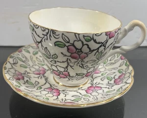 Vintage English Castle Staffordshire Gold Rimmed Tea Cup and Saucer - Picture 1 of 8