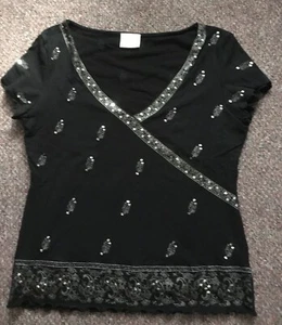 Black with silver sequin stretch top Size 8 petite NEXT - Picture 1 of 3