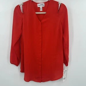 NWT Joseph Ribkoff Red Cold Shoulder Hidden Button Front Long Sleeve Top Sz 4 - Picture 1 of 5