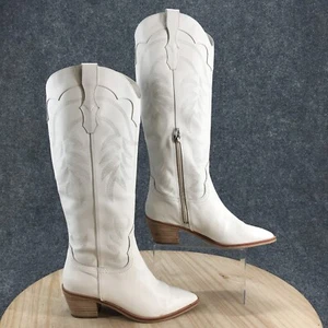 Dolce Vita Boots Womens 6.5 Tall Pull On Western Cowboy White Faux Leather Heels - Picture 1 of 22