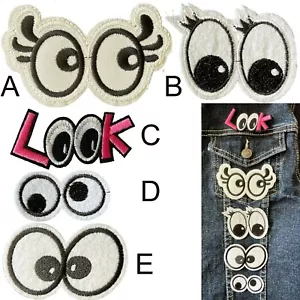 Googly eyes Iron on patch eye roll cartoon eye goggly flirt look squint patches - Picture 1 of 8