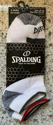 3 Pair Men's Spaulding No-Show Low Cut Socks - White w/Navy, Red, or Gray Stripe - Image 1 of 2