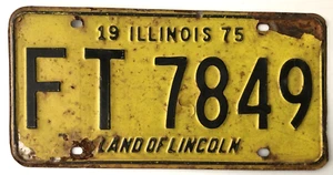 Targa Illinois vintage 1975 - nera e gialla - FT 7849 - Terra di Lincoln - Foto 1 di 2