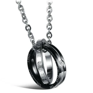 Titanium Stainless Steel Double Ring Pendant Necklace - Picture 1 of 5