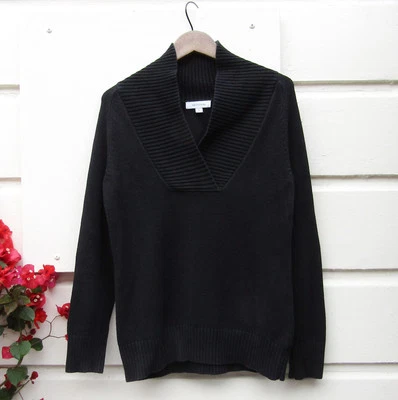 Suéter Merona SHAWL CUELLO EN V Negro ALGODÓN Sexy Ancho Cuello Acanalado Mujeres Talla M L Foto 1 de 4