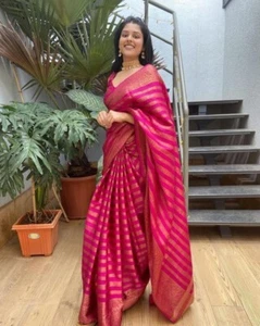 Sari donna pura kanjivaram seta morbida per matrimonio con blusa pezzo sari INDIA - Foto 1 di 8
