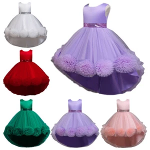 New Kids Flower Girls Pageant Tulle Dress Party Princess Bridesmaid Gown Costume - Picture 1 of 46
