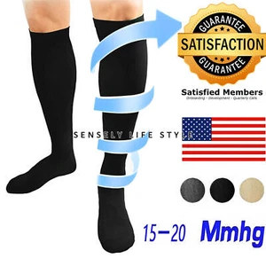 Unisex Wide Calf Compression Socks for Mens Womens 15-20 mmHg Comfort 3/6 Pairs - Picture 1 of 24