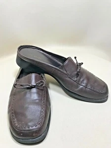 Liz Baker Dark Brown Mules Slip On Backless Shoe Size 8 Leather Clogs Low Wedge - Picture 1 of 9