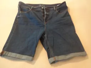 DAMEN GRÖSSE 16 ALTE MARINEBLAU DENIM BERMUDA SHORTS, MANSCHETTEN, EUC - Bild 1 von 6