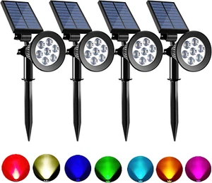 Solar Spot Lights Outdoor Color Changing 8 Lighting Modes 2 In 1 Waterproof For  - Picture 1 of 13