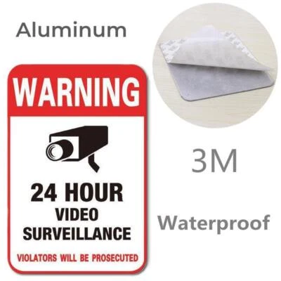 24 Hour Video Surveillance Warning Sign 6" x 4" Aluminum Waterproof Warning Sign - Image 1 of 4
