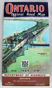 PROVINCE OF ONTARIO CANADA OFFICIAL HIGHWAY ROAD MAP 1959 VINTAGE AUTO TRAVEL - Picture 1 of 4