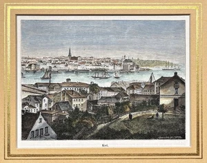 Kiel Schleswig-Holstein Vista Grabado En Madera 1880 - Picture 1 of 1
