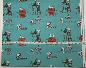 NEU Baumwolle Weihnachten Stoff halber Yard - Peanuts Snoopy N Woodstock auf blau - Bild 1 von 2
