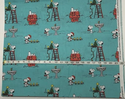 NEW cotton Christmas fabric half yard - Peanuts Snoopy N Woodstock On Blue - Image 1 of 2