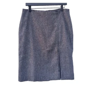 Club Monaco Wool Blend Tweed Skirt Leather Accent Size 10 Dark Charcoal Grey - Picture 1 of 14