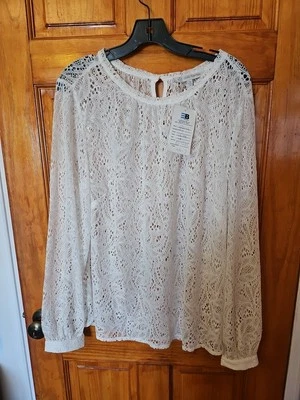 Blusa de encaje blanca transparente para mujer Daisy Fuentes talla 1X muestra nueva con etiquetas  Foto 1 de 4