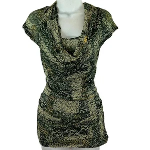 Sandwich Green Patterned Layered Cowl Neck Cap Sleeve Top XL - Picture 1 of 9