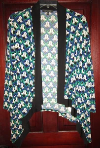 Kasper Übergröße 2X offene Jacke Cardigan Topper Lagenlook Stretch Kaskadenmuster - Bild 1 von 3