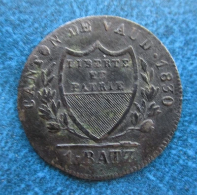 1830 SWISS CANTON OF VAUD CIRCULATED 1 BATZEN COIN - Image 1 of 2