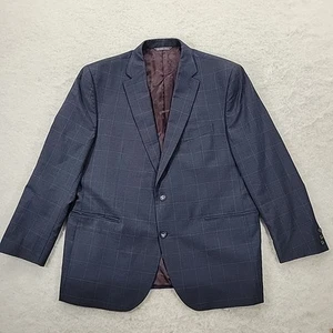 Jack Victor Windowpane Blue Wool Super 110 Sport Coat Blazer Sz 46 R Double Vent - Picture 1 of 19