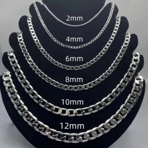 Mens Boys Curb Chain 18"-26" 2mm - 9mm Stainless Steel Silver Cuban Necklace UK - Picture 1 of 18