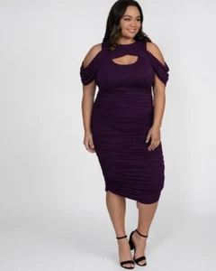Kiyonna Dress 2X Bianca Style Ruched Bodycon Purple Party Sexy Clubwear Lined - Picture 1 of 12