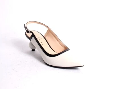 Gibellieri 253 White / Black Leather Pointy Slingback Sandals 36.5 / US 6.5 - Image 1 of 4