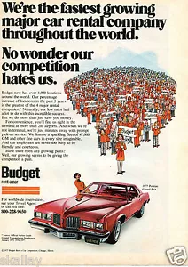 1977 Stampa Pubblicità di Budget Noleggio Auto Pontiac Gran Premio - Foto 1 di 2