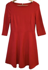 KATE SPADE Boatneck Ponte Dress Size SMALL Red Midi Stretch Fit Flare Twee - Picture 1 of 9